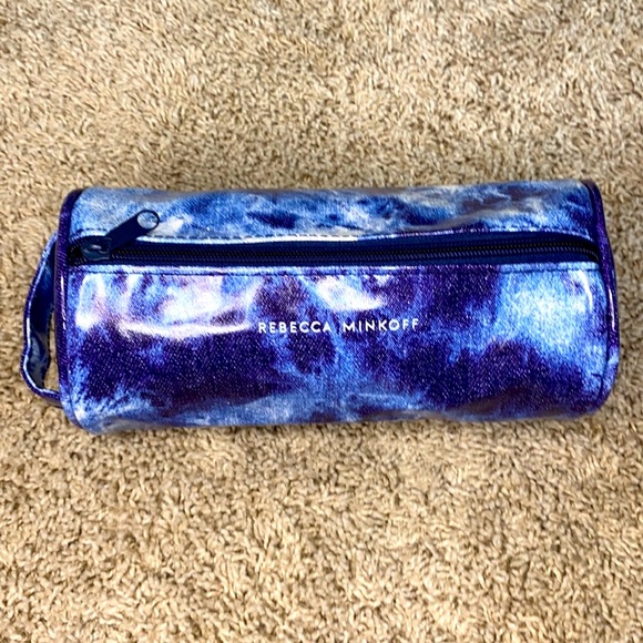 B2G1 Rebecca Minkoff Blue Denim Tie Dye Cylinder Makeup Pouch - Picture 12 of 12